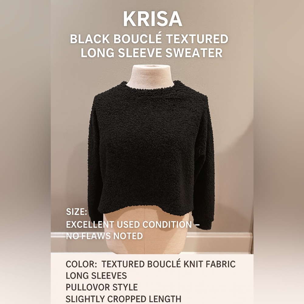 Krisa Black Bouclé Textured Long Sleeve Sweater